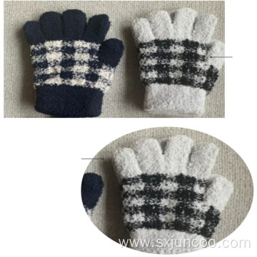 Mittens Spandex Winter Knitted Checked Warm Gloves